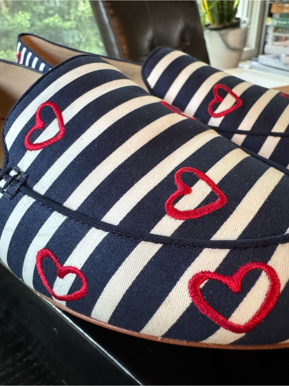 Talbots Navy & White Striped Loafers with Red Heart Accents 10 - Picture 6 of 8